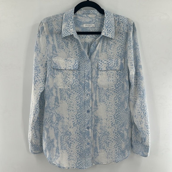 Equipment Femme Silk Snake Print Long Sleeve Button‎ Down Blue White Medium - Picture 2 of 7